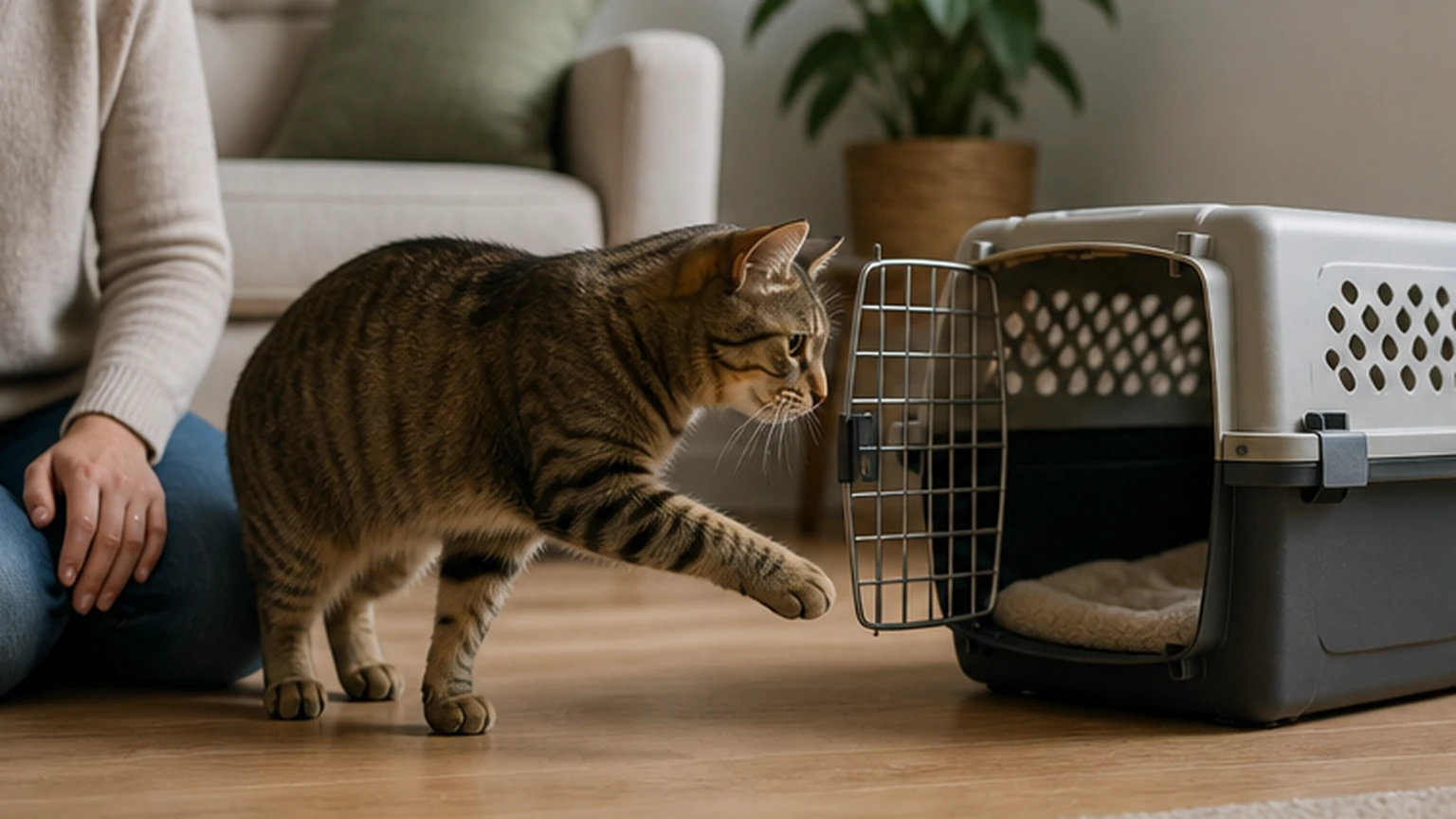 Action pour habituer un chat à sa caisse de transport